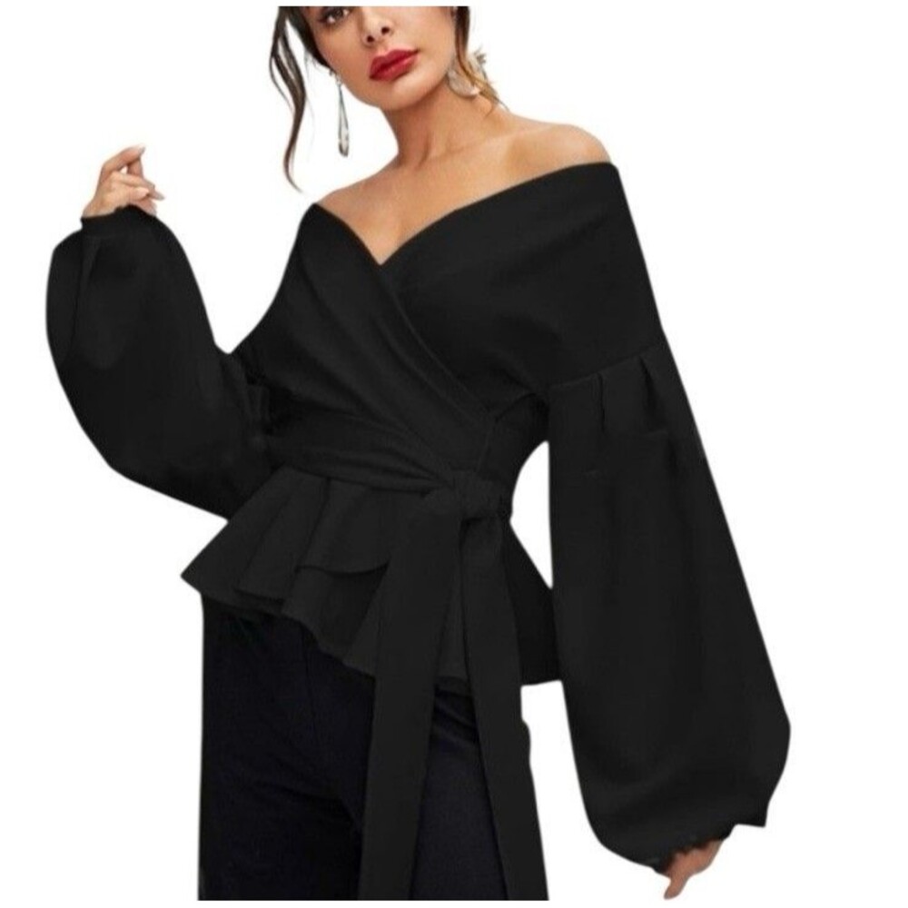 Elegant Black Off-Shoulder Blouse - Picture 13 of 14